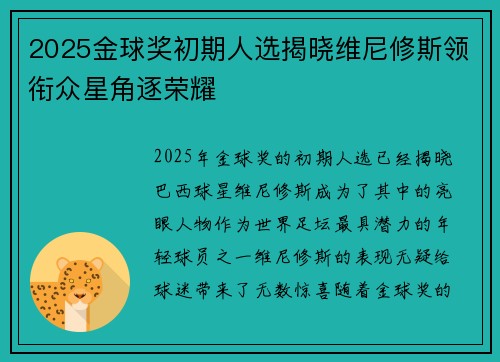 2025金球奖初期人选揭晓维尼修斯领衔众星角逐荣耀